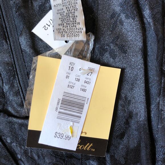 Dana Scott NWT Vintage 1980s Tea Length Black Satin Formal Dress Size 11/12 - Picture 8 of 10